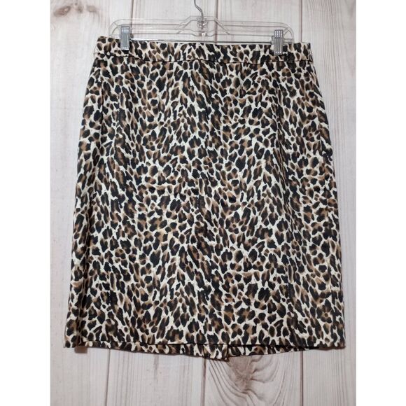 J Crew Pencil Skirt Ladies 10 Leopard Print Brown Black - Picture 1 of 6